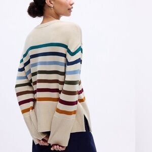 GAP 24/7 Split-Hem Crewneck Sweater in Multi Stripe M